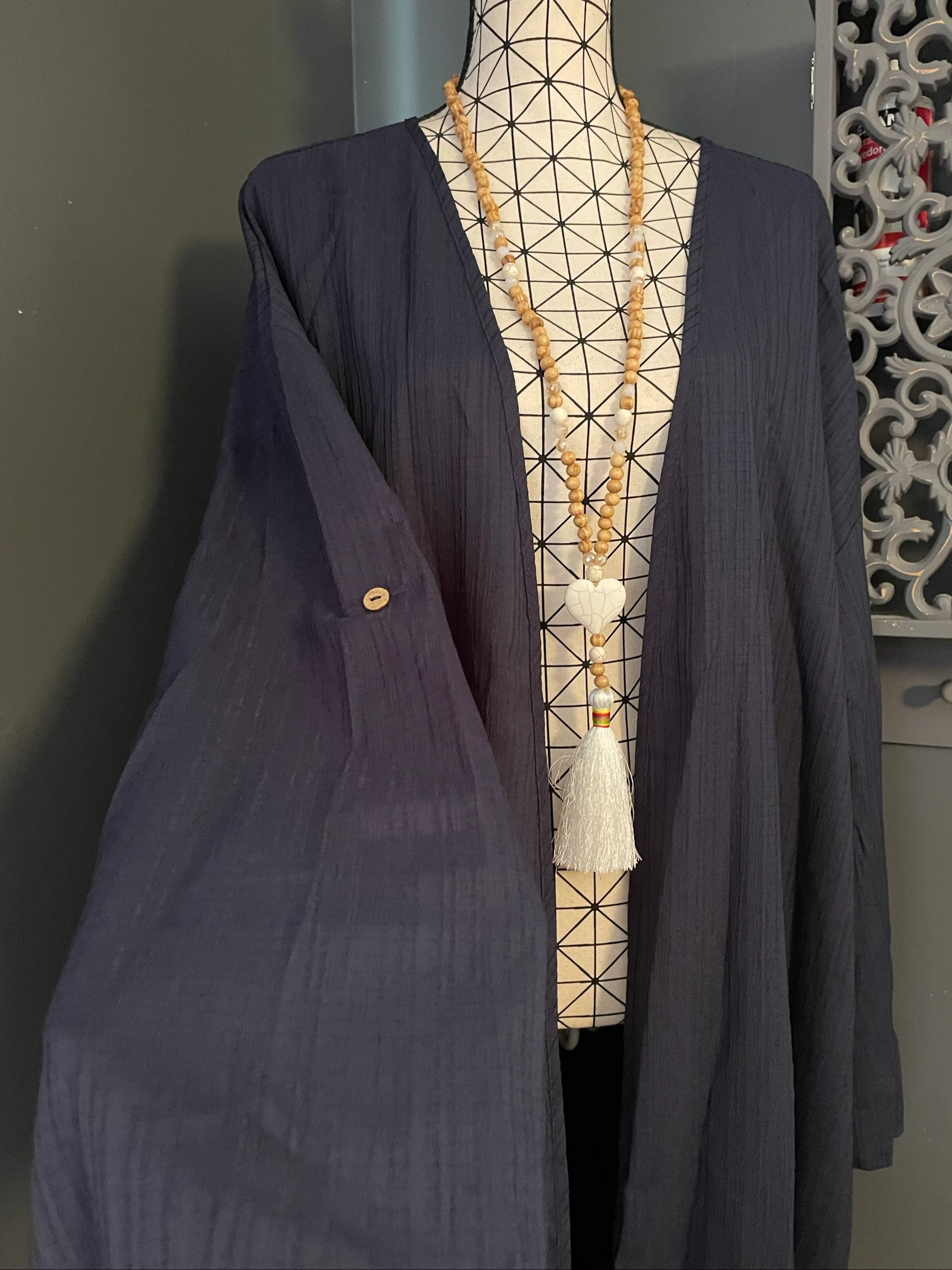💖 lange cardigan vest lichtblauwe marine fluïde mouwen verstelbare zakken grote maat 58 💖 – photo 2